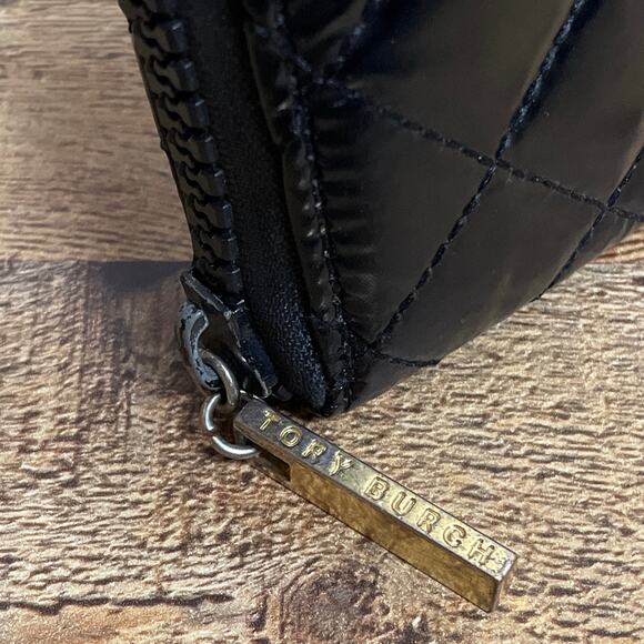 Rare Tory Burch Alice Quilted Black Nylon Continental Wallet Zip Around - Picture 3 of 10